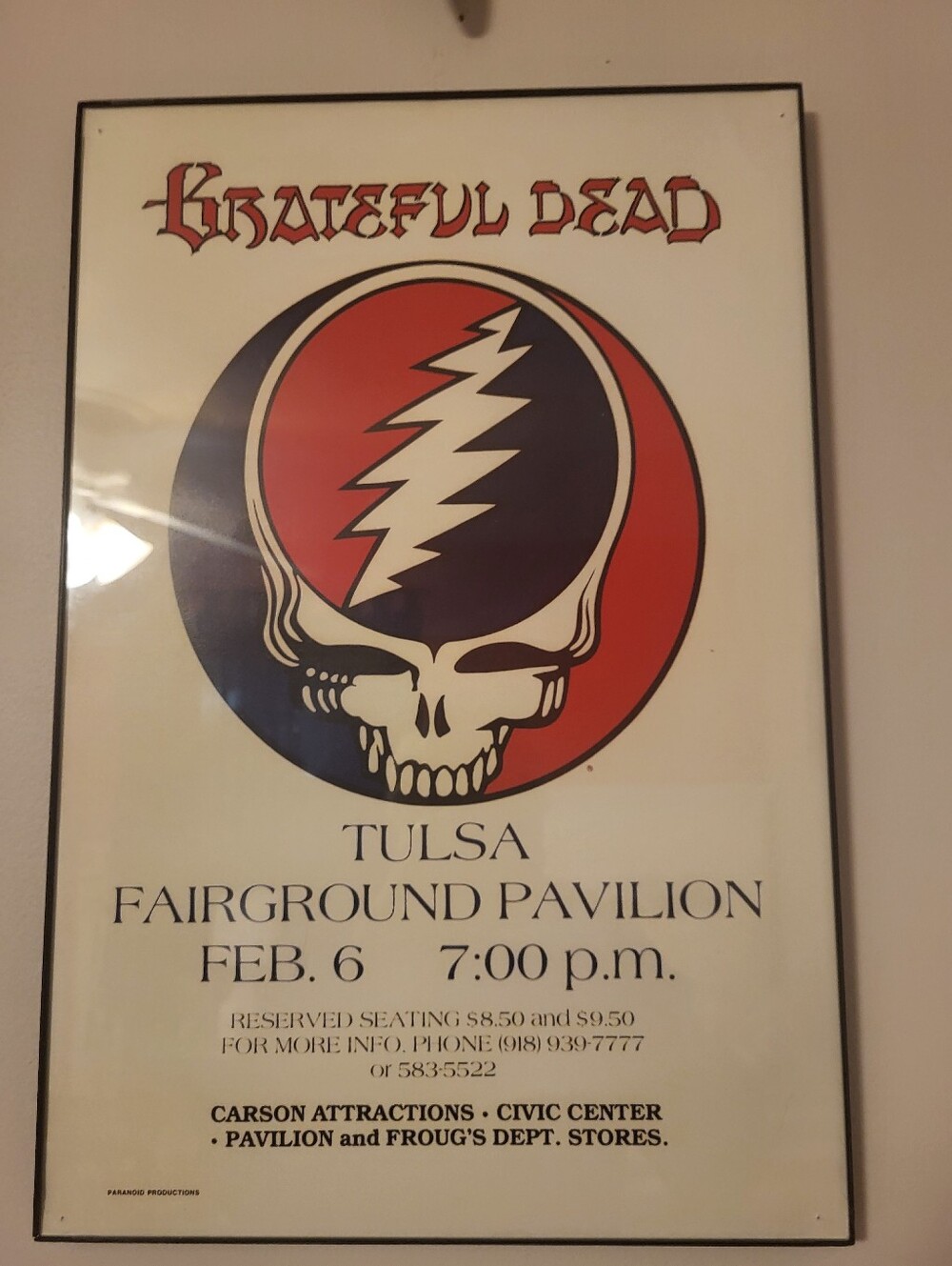 Grateful Dead Tulsa Concert Repro Poster